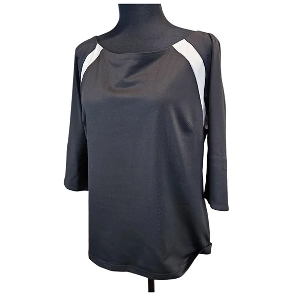 Gretchen Scott Jersey Tee Topper Medium Black 3/4 Sleeves Sporty Athleisure Golf - Picture 4 of 16